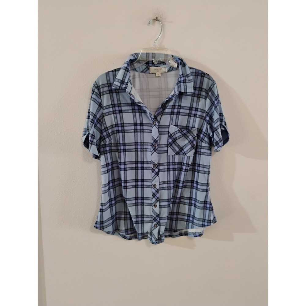 No Comment Plus Blue Plaid Short Sleeve Button Down Shirt 1X